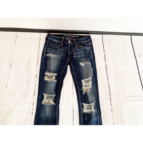 American Eagle Outfitters Destroyed Blue Jegging Jeans Size 2 - Picture 3 of 8